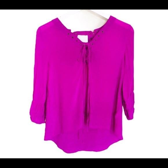 ARYN K (Anthropologie) Lace Up Blouse With 3/4 Length Sleeves Fuschia Pink Sz M - Picture 4 of 12